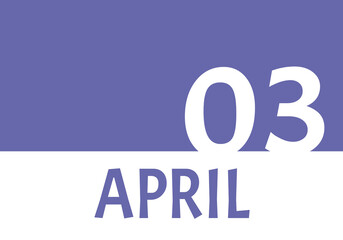 3 april calendar date with copy space. Very Peri background and white numbers. Trending color for 2022.