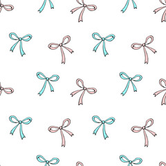 Seamless pattern with bows, ribbons. Cute fun simple abstract vector background, texture for fabric, wrapping paper, kids design