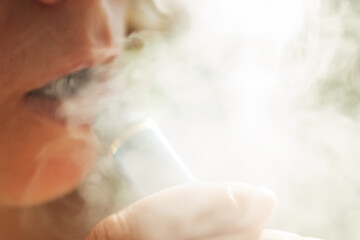 woman smokes vape, electronic cigarette smoke, addiction, bad habits
