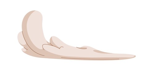 Smoke cloud, exhausts trail. Gas, fume, steam and dust trace after rapid race. Fast speed, motion effect. Abstract vapor silhouette flow, track. Flat vector illustration isolated on white background