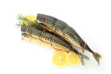 Tasty smoked mackerel isolated on white background