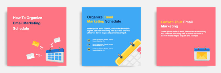 3D cartoon style. Social media informative email marketing schedule tips post banner template layout design. Timetable sending mail