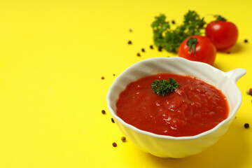 Concept of spicy sauce with Adjika, space for text