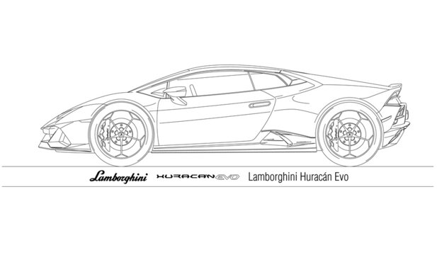 Italy, year 2022, Lamborghini Huracan Evo silhouette outlined, illustration