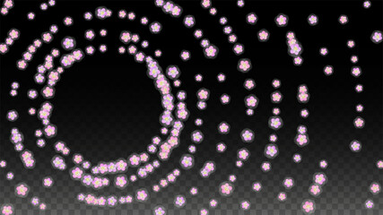 Blue Vector Realistic Blue Petals Falling on Transparent Background.  Spring Romantic Flowers Illustration. Flying Petals. Sakura Spa Design. Blossom Confetti. Design Elements for Wedding Decoration.