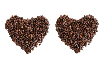 Mixture of different kinds of coffee beans. heart shape
