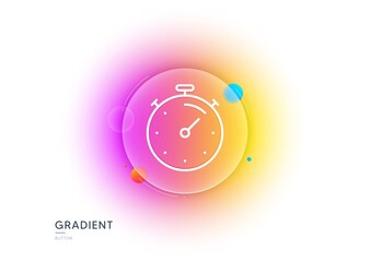 Timer line icon. Gradient blur button with glassmorphism. Time management sign. Stopwatch symbol. Transparent glass design. Timer line icon. Vector