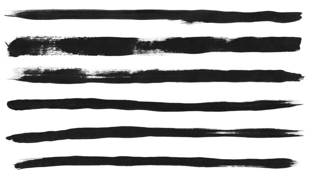 Set of strokes of black paint texture. Hand drawn grunge brush lines isolated on white background.
