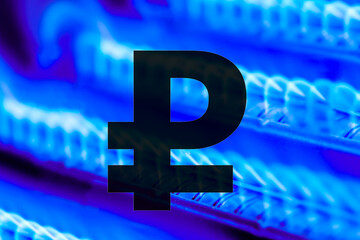 The symbol of the Russian ruble against the background of a gas burner, the transition of payment...