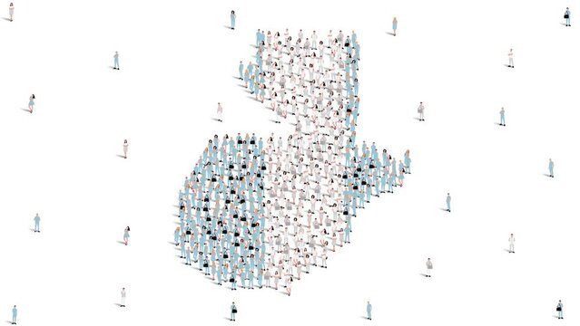 Guatemala Map and Flag. A large group of people in the Guatemala flag color form to create the map. 4K Animation Video.