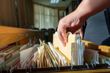 office documents paper in files placed in the filing cabinet.