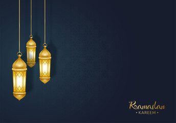 Ramadan Kareem greeting 3D lantern design background with classic pattern