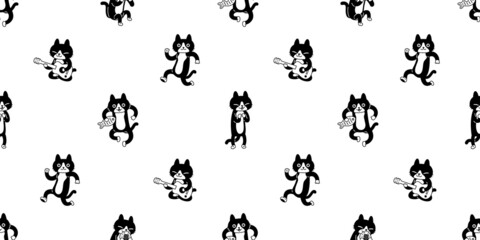 Fototapeta na wymiar cat seamless pattern kitten calico vector neko guitar breed character cartoon pet tile background repeat wallpaper kitten animal doodle illustration