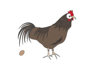 横向きの卵を産んだ茶色のめんどり