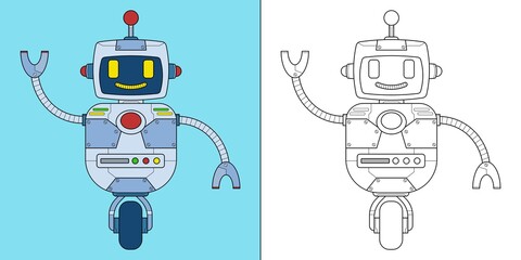 Wheeled robot suitable for children's coloring page vector illustration