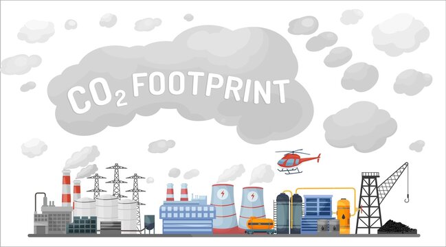 Carbon footprint. Landscape banner, poster. Vector illustration