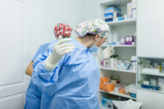 Healthcare worker in uniform working at veterinary clinic