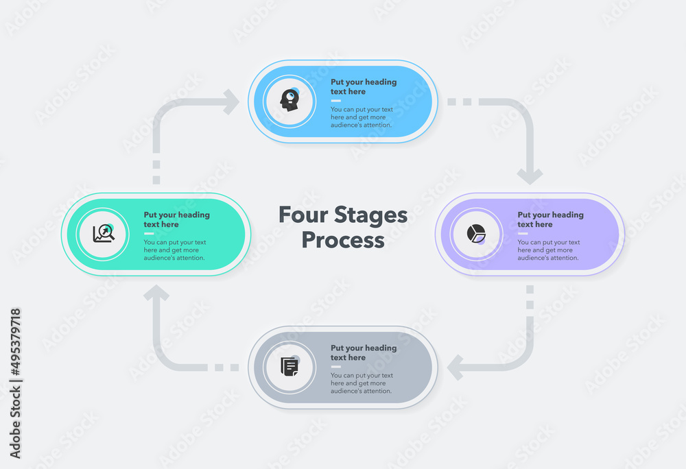 Poster Simple process diagram template with four stages. Easy to use for your website or presentation.