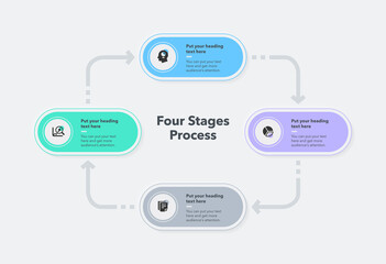 Simple process diagram template with four stages. Easy to use for your website or presentation.