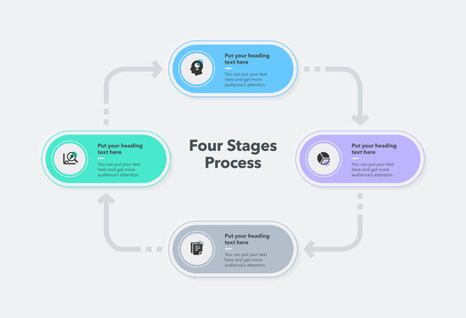 Simple process diagram template with four stages. Easy to use for your website or presentation.