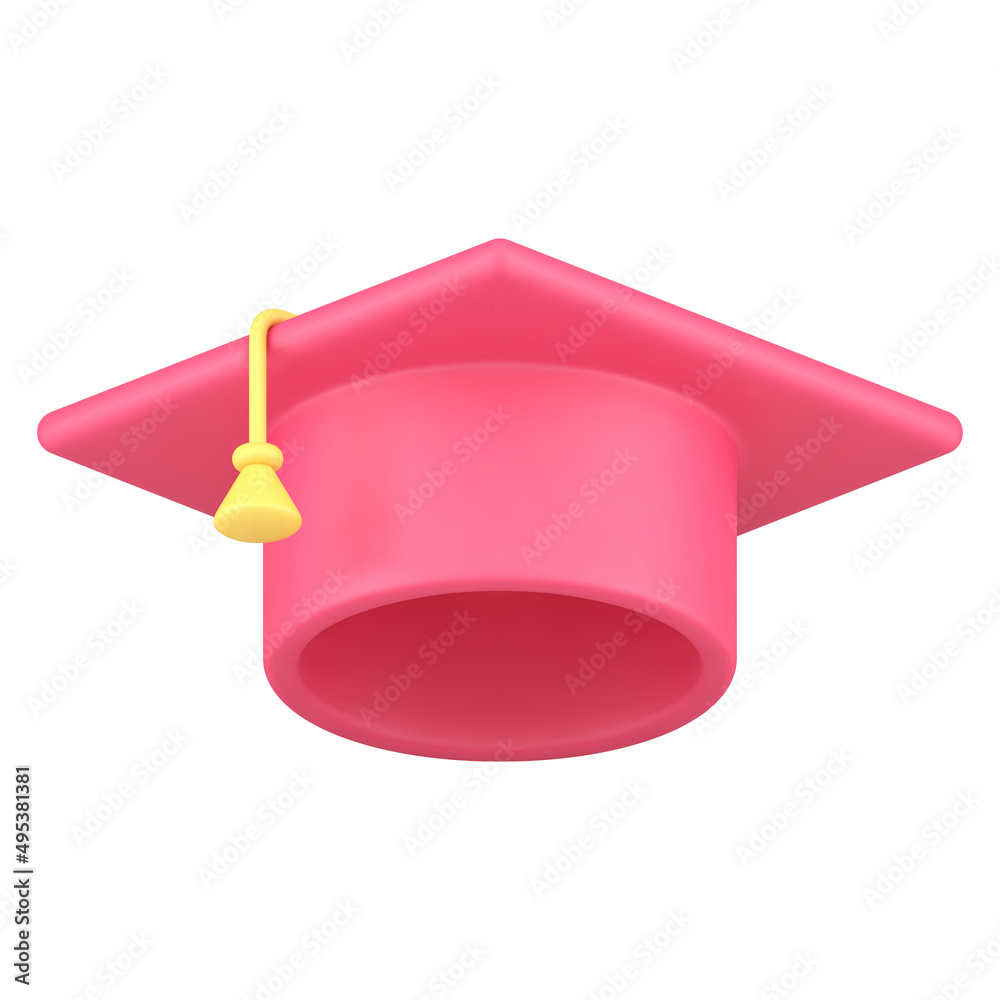 Wall mural Realistic pink graduation cap with yellow tassel isometric vector illustration 3d icon template - Wall murals