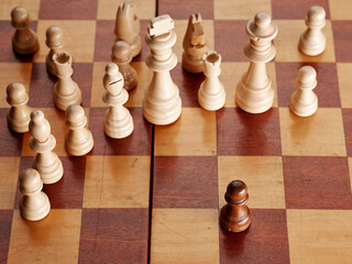 Pawn chess piece surrendered or trapped in the corner by the white team.