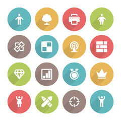 Fototapeta premium Achievements and leadership strategy vector icon. Chart and crown for best creative management. Statistics results with building strong teamwork and competitive technology aiming flat design.