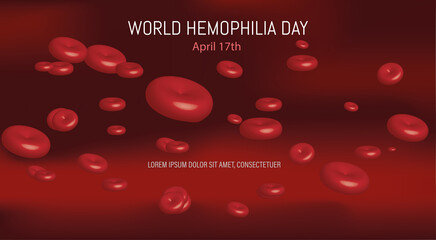 World Hemophilia Day vector background. Awareness poster with red blood cells and red background.