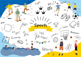 スポーツする人物と手描きアイコンセット1 - obrazy, fototapety, plakaty
