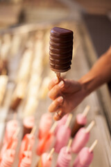 hand with chocolate cake pop