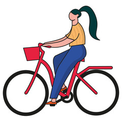 Grafika wektorowa, kobieta jadąca na rowerze. Zdrowy tryb życia, sport, ochrona środowiska. 