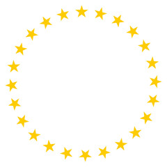 Circle of 24 little stars. Yellow vector frame silhouette background.