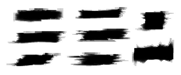 Set of Grunge Monochrome Halftone Elements. Glitch Texture. Modern Abstract Background. - 495384537