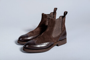 Men classic shoes boots on grey background