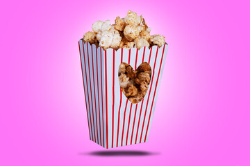 Love popcorn in a box concept with pink