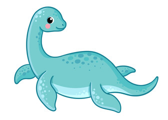 Vector illustration with elasmosaurus. Cute dinosaur plesiosaurus in cartoon style.