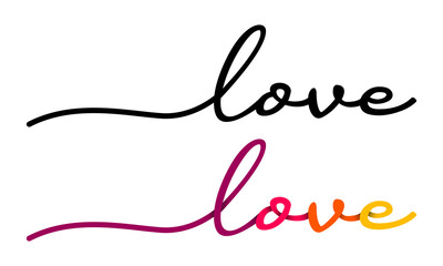 Love Handwriting Black & Colorful Lettering Calligraphy. Design for Valentines Day, Wedding Banner.