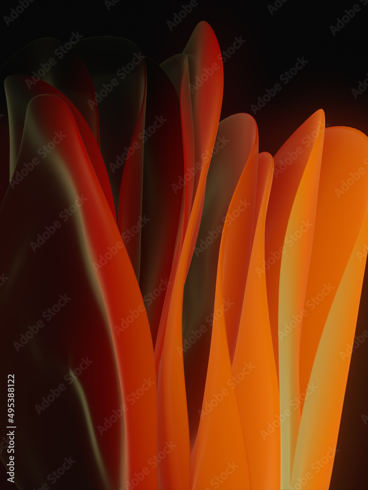 Poster Fluctuating strips of fabric in the wind. 3d rendering trendy background. Abstract geometric shape. Digital illustration