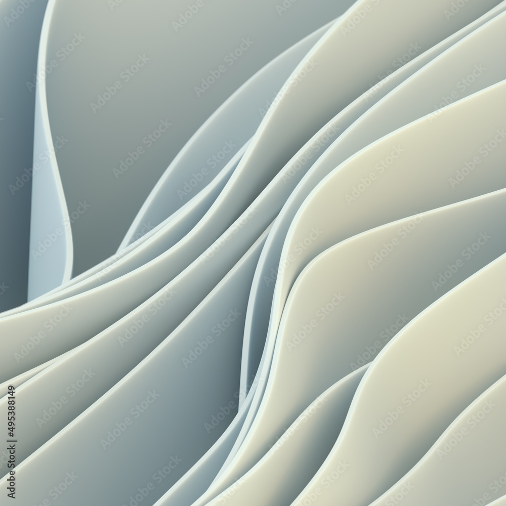 Poster wavy pattern of white fabric stripes. minimal art style. geometric background. 3d rendering digital 