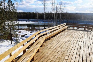 Obraz premium wooden boards for spa resort in winter anti-slip for convenience