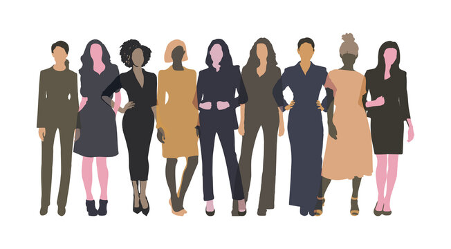 Group of modern women, team of powerful ladies vector design