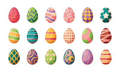 Colored eggs. Easter decorated symbols for christian celebration garish vector painted eggs