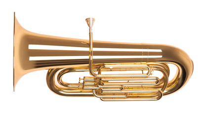 Golden tuba in hard light isolated on white background