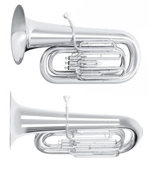 tuba in hard light isolated on white background