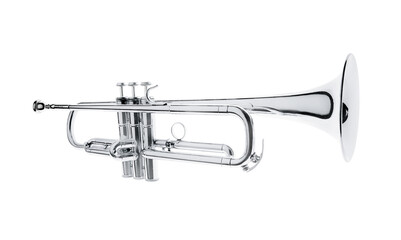 Obraz na płótnie Canvas silver brass trumpet isolated on white background