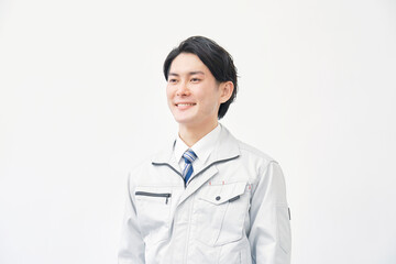 男性　作業員　ポートレート　白背景