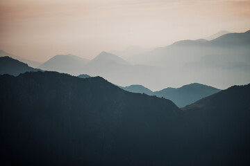 mountain landscape in the morning over the lake