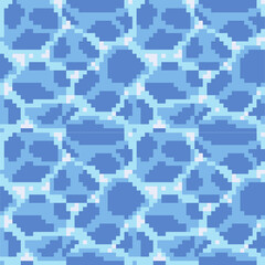 Water waves pixel art seamless pattern. Sea or ocean surface texture. 8-bit sprite. Game development, mobile app.  Isolated vector illustration.