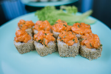 Japanese roll with sesame seeds and rice