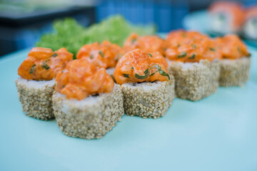 Japanese roll with sesame seeds and rice
